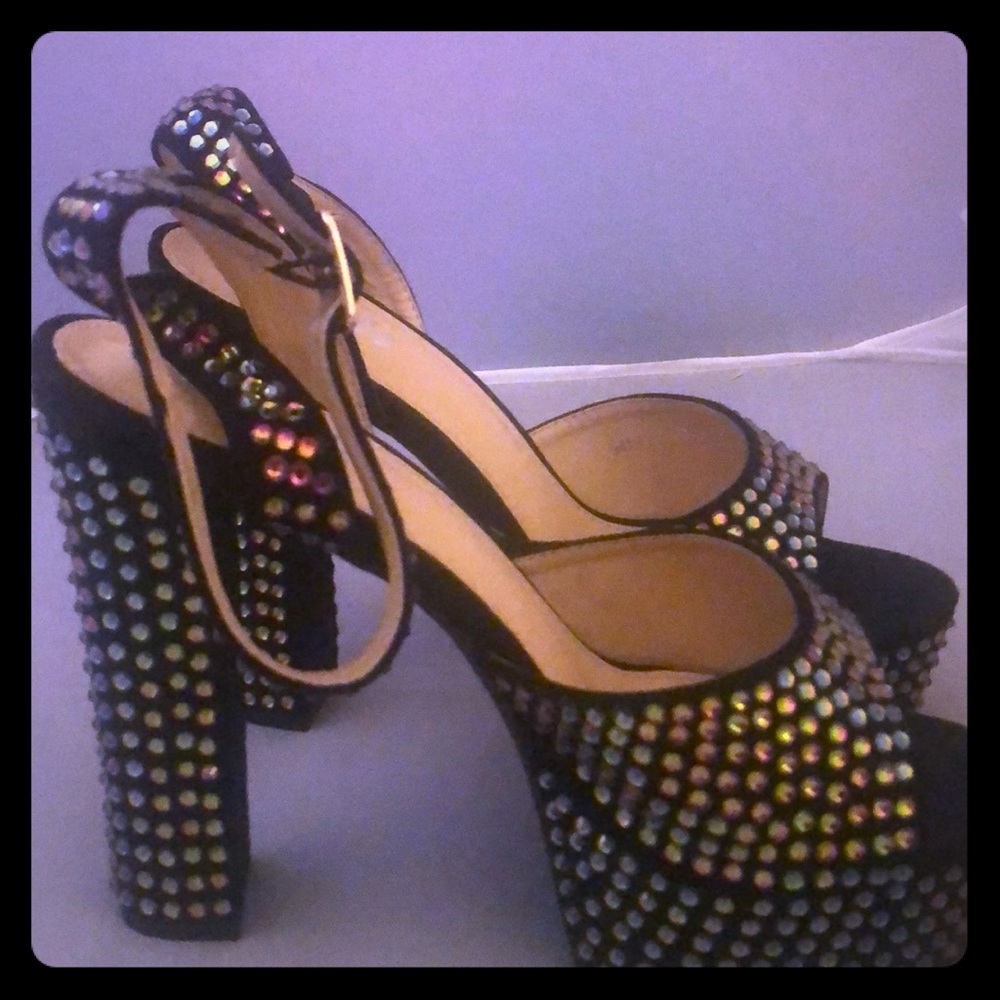 Size 11 platform heels with rhinestones.